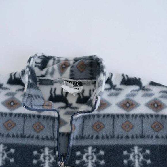 Vintage Trend Basics Grey & Cream Reindeer  Fleece Quarter Zip Sweater M - Picture 10 of 12
